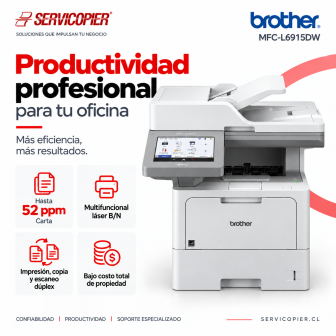 Productividad profesional del Brother MFC-L6915DW hasta 52 ppm Carta