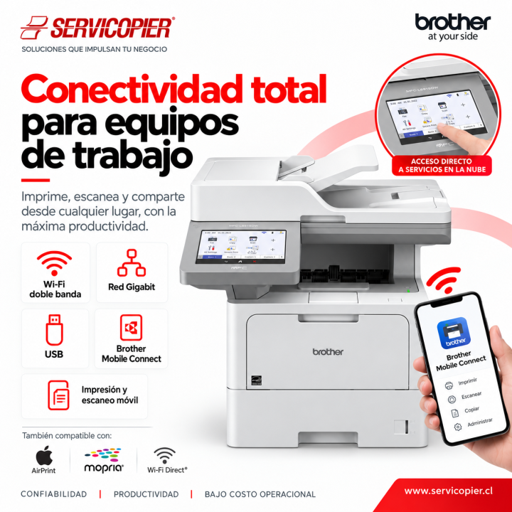 Wi-Fi doble banda, red Gigabit, USB e impresión móvil del Brother MFC-L6915DW