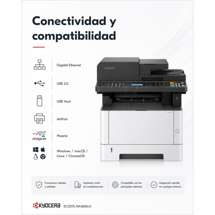 Conectividad y compatibilidad del Kyocera ECOSYS MA4000x/L