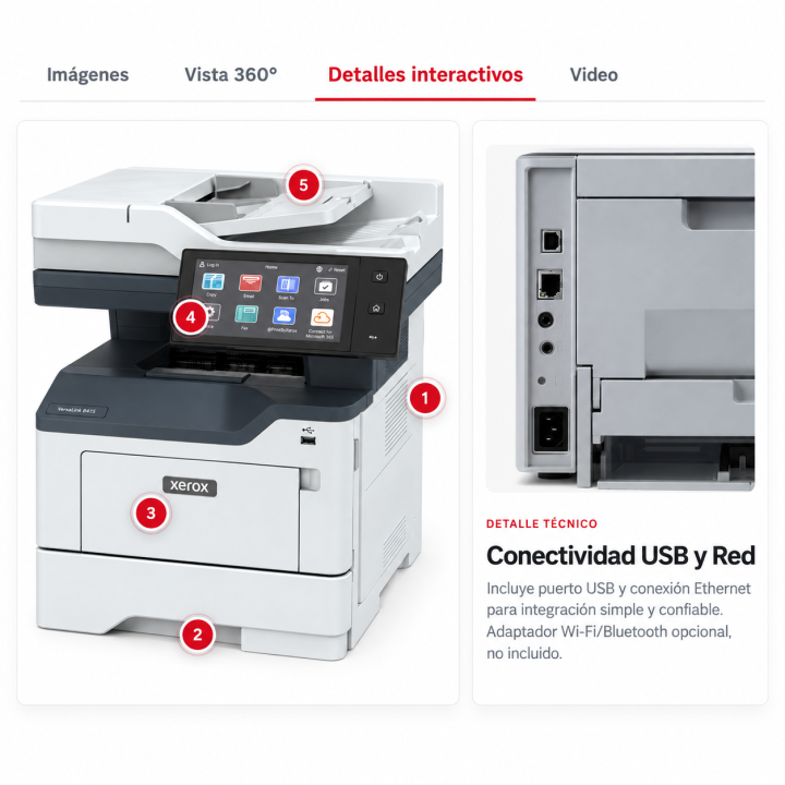 Xerox VersaLink B415V/DN, detalles interactivos
