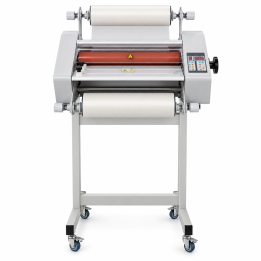 Laminadora de Rollo FM-380, portada frontal con pedestal incluido