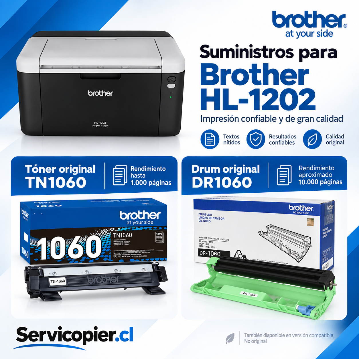 Suministros originales TN1060 y DR1060 para Brother HL-1202