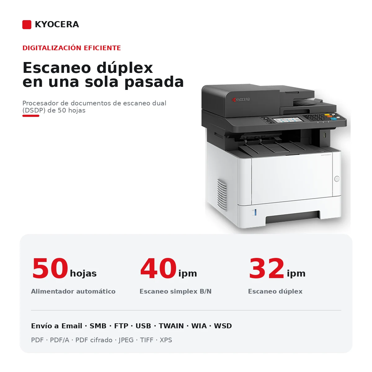 Escaneo dúplex y alimentador de 50 hojas Kyocera MA4000wifx/L