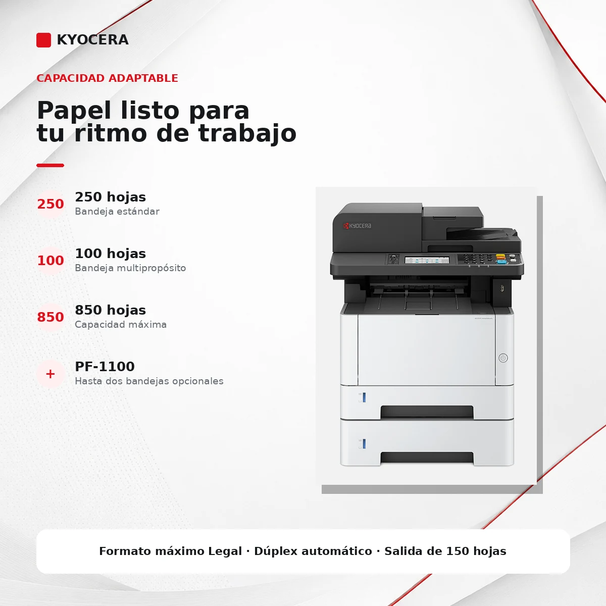 Capacidad opcional de papel mediante bandejas PF-1100 para Kyocera MA4000wifx/L