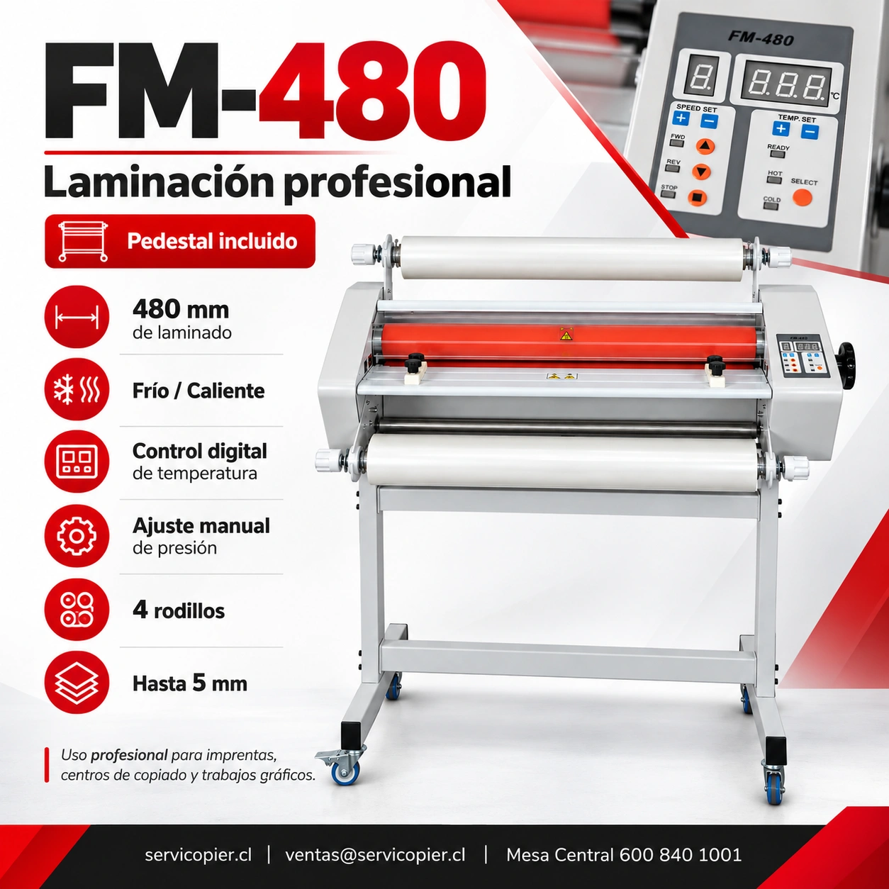 Laminadora de Rollo FM-480, características principales
