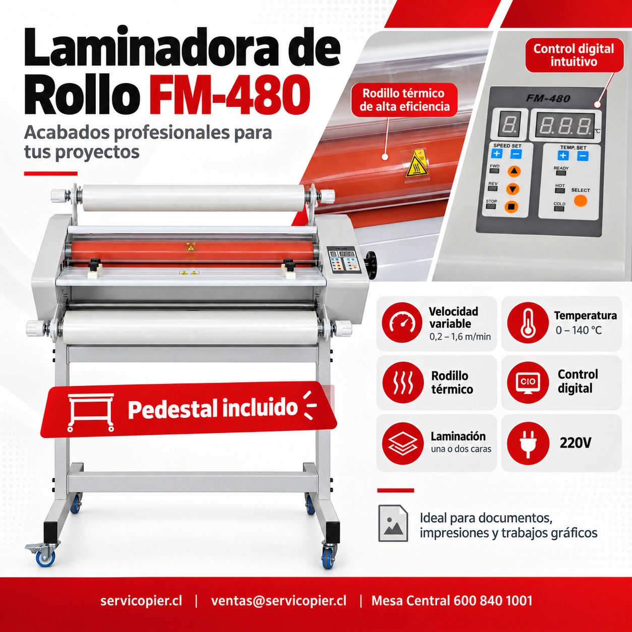 Laminadora de Rollo FM-480, detalles y acabados profesionales