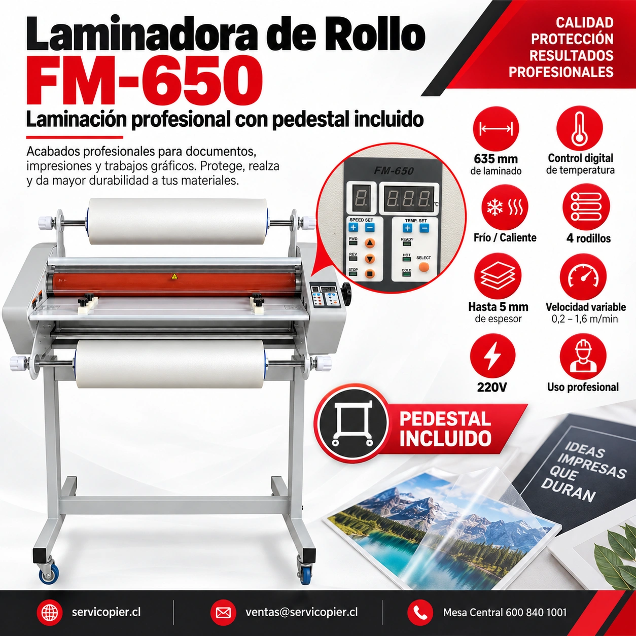 Laminadora de Rollo FM-650, características principales