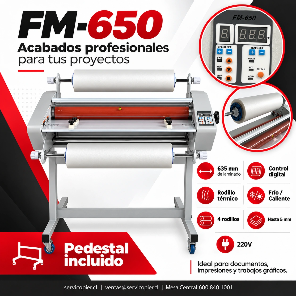 Laminadora de Rollo FM-650, detalles y acabados profesionales