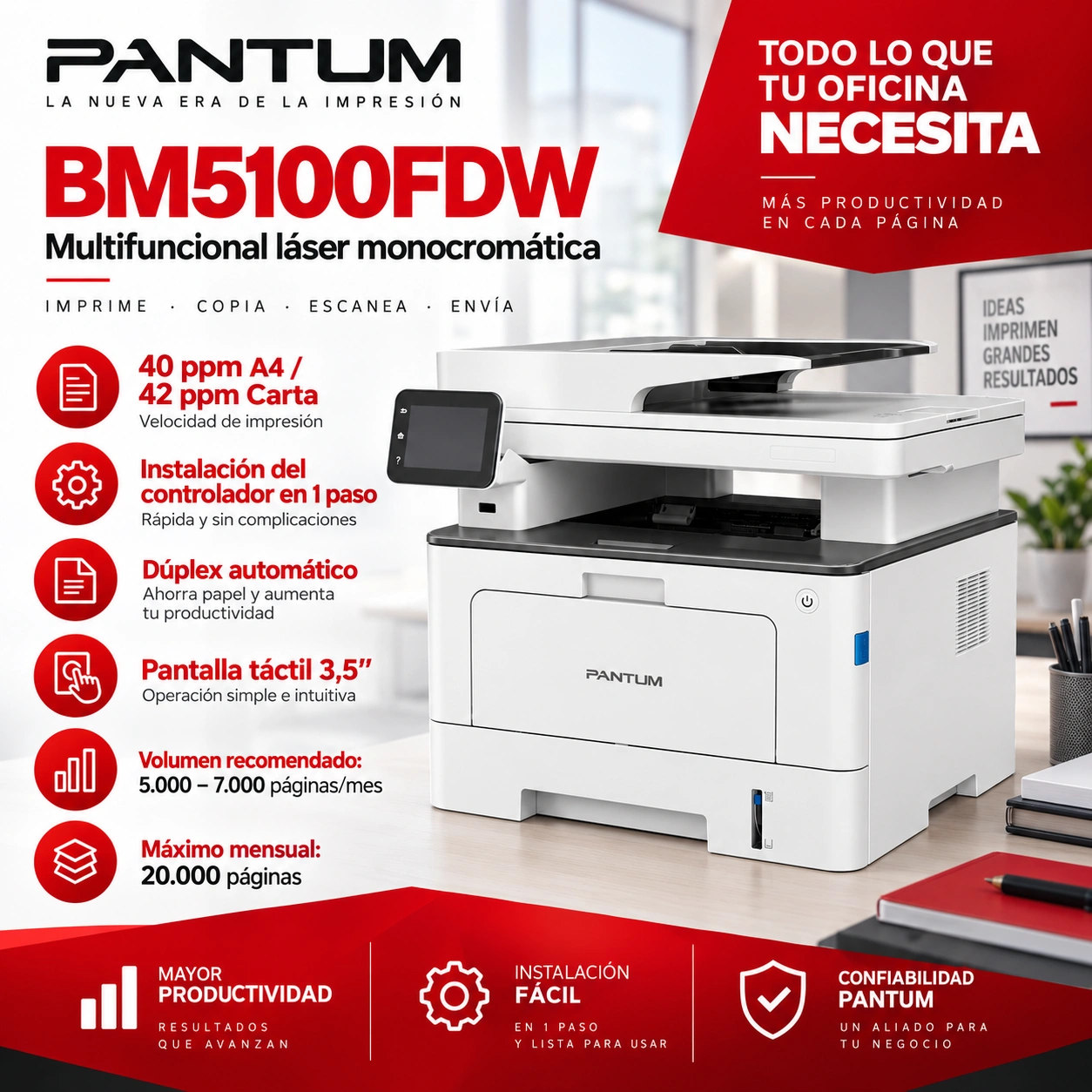Productividad de la multifuncional Pantum BM5100FDW
