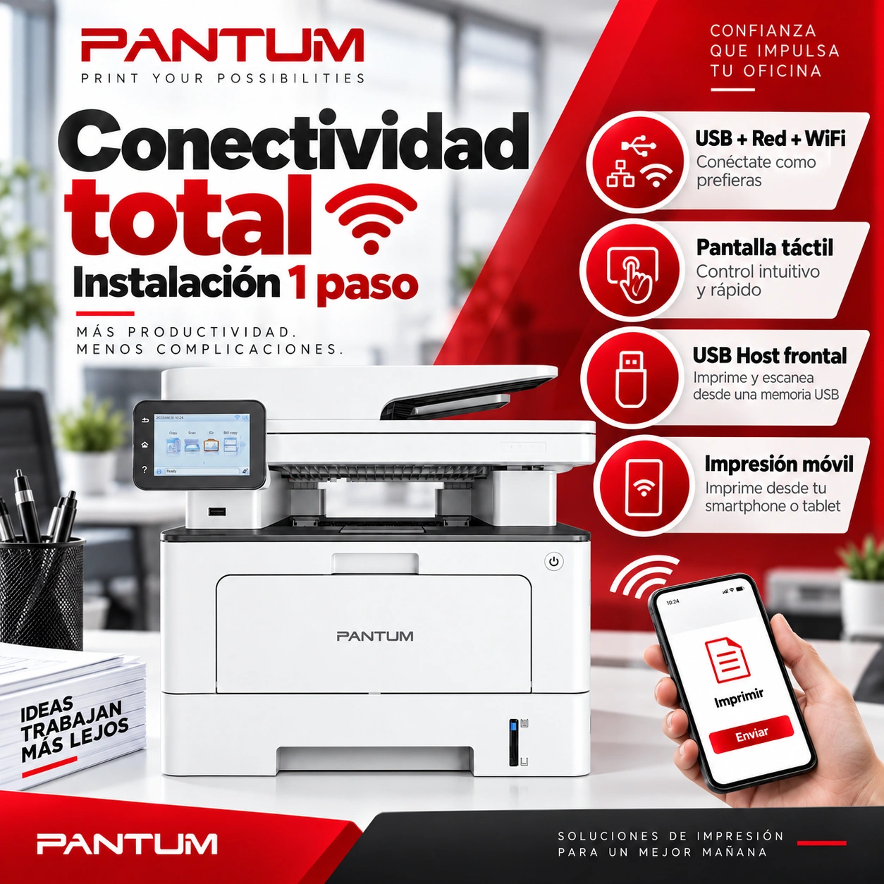 Conectividad e instalación sencilla en un paso de Pantum BM5300ADW
