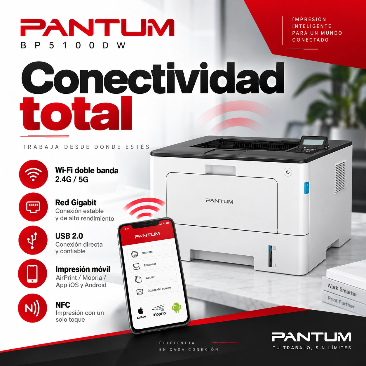 Conectividad e impresión móvil de Pantum BP5100DW