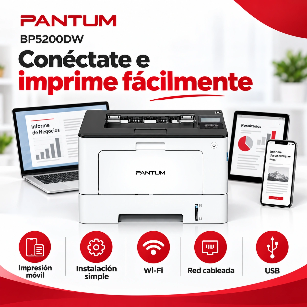 Conectividad e impresión móvil de Pantum BP5200DW