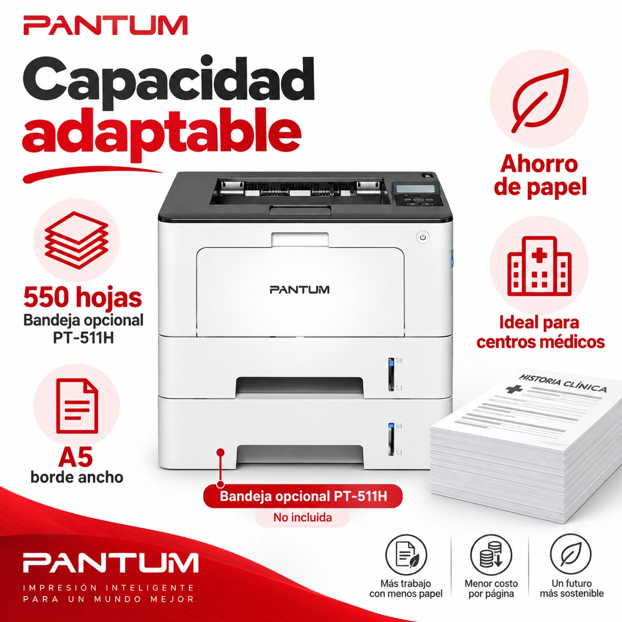 Capacidad adaptable con bandeja PT-511H opcional