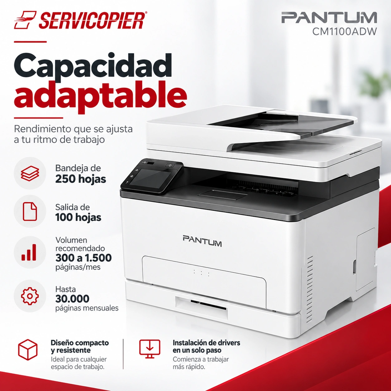 Capacidad adaptable de Pantum CM1100ADW