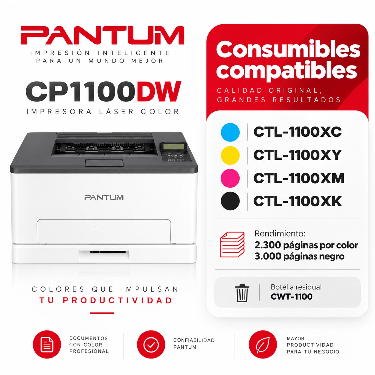 Pantum CP1100DW y tóners CTL-1100X compatibles