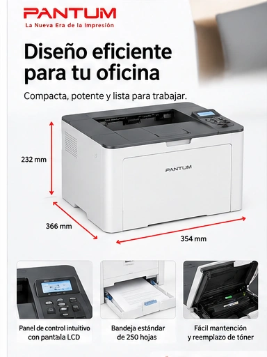 Diseño y capacidad de papel de Pantum P3300DW