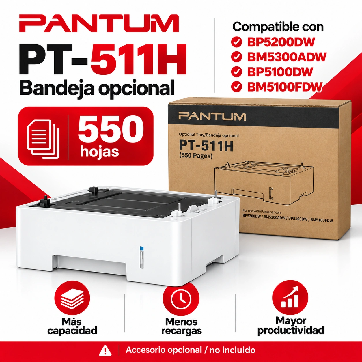 Capacidad y compatibilidad de la bandeja Pantum PT-511H