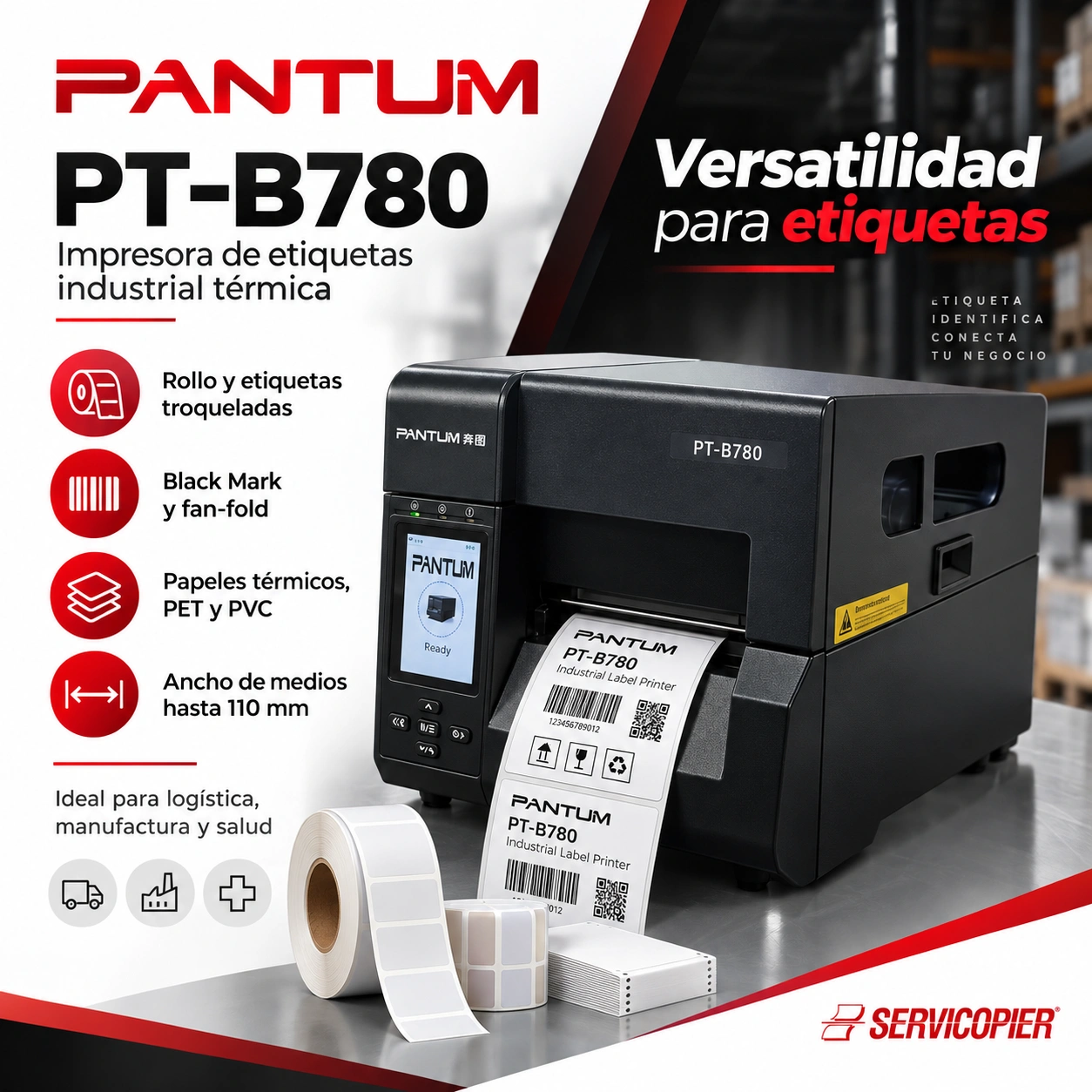 Versatilidad de medios y etiquetas de Pantum PT-B780