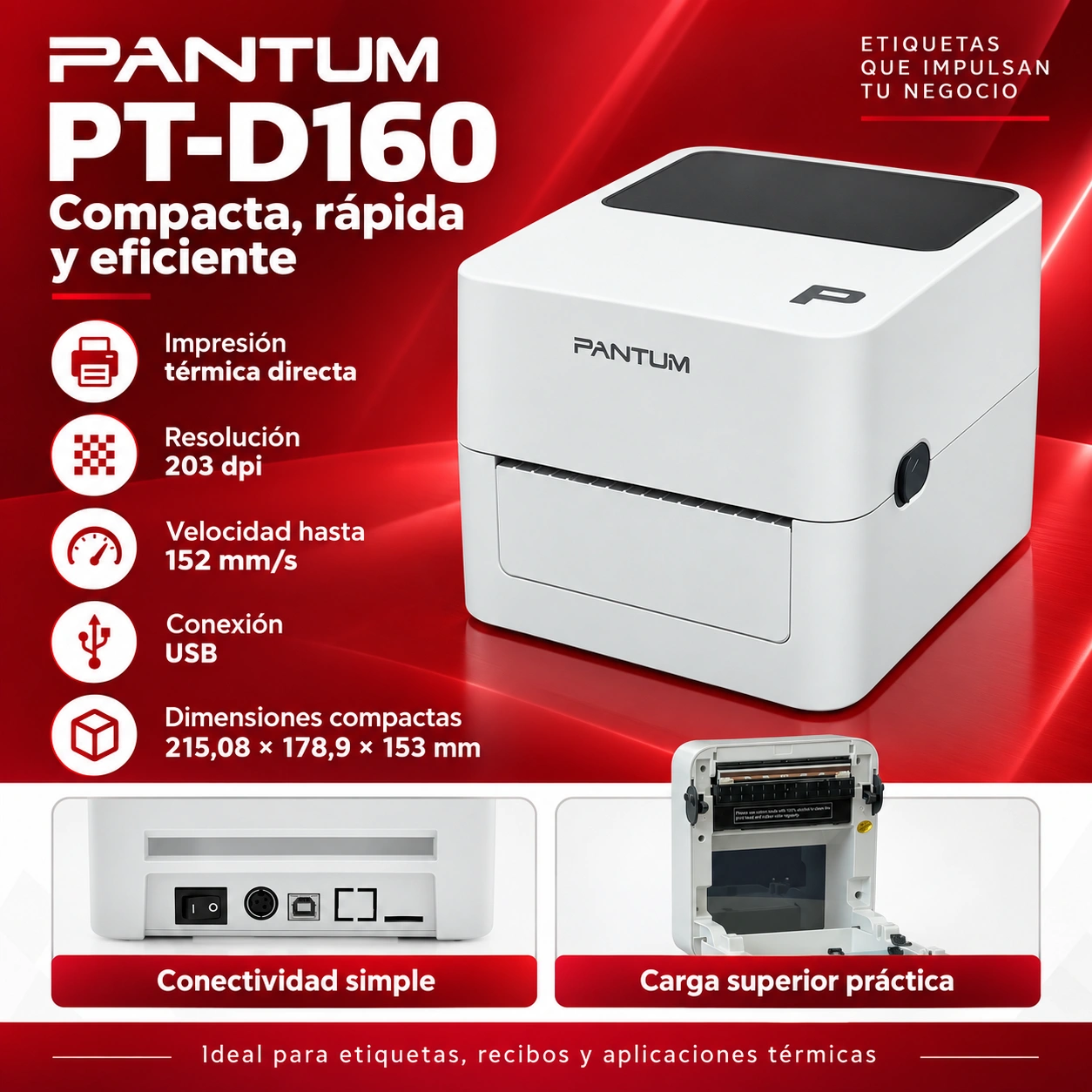 Pantum PT-D160 para etiquetado rápido mediante USB