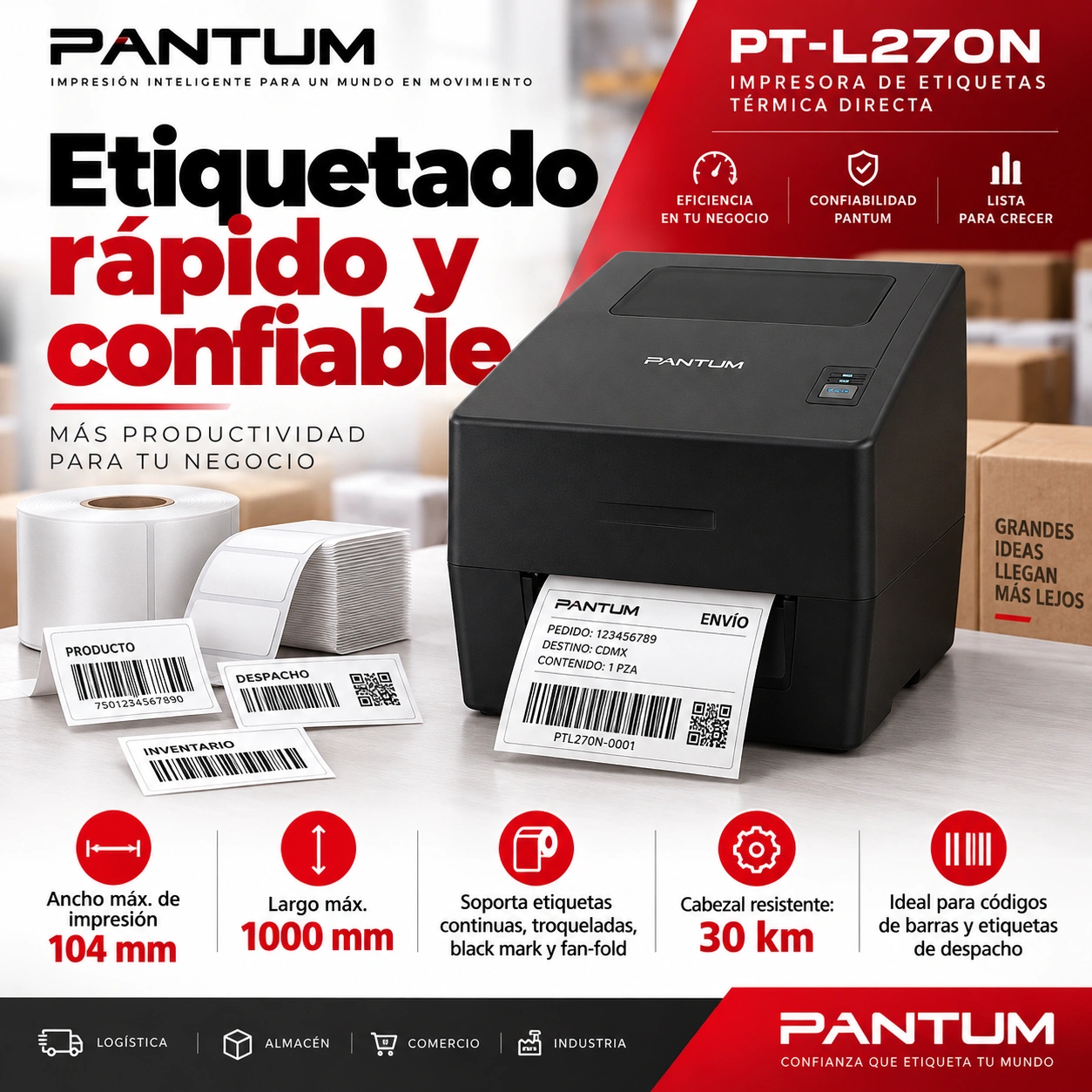 Aplicaciones comerciales y logísticas de Pantum PT-L270N